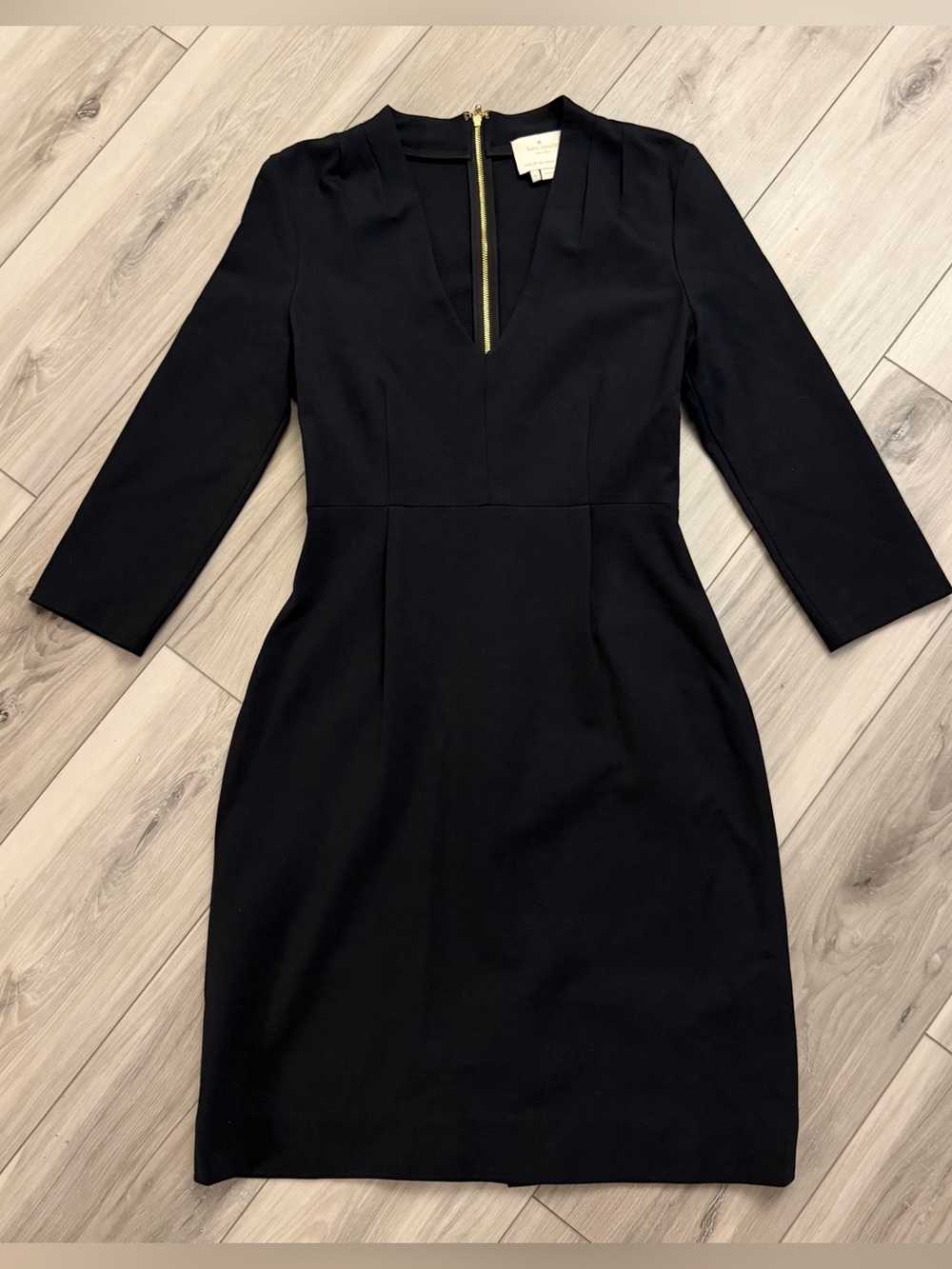 Kate Spade Women's Black V-Neck 3/4 Sleeve Black Darlene Sheath Dress Size 6